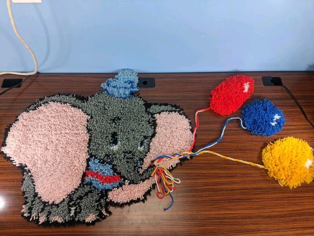 Vintage Disney Dumbo Latch Hook Wall Hanging Rug Nursery Colorful Ballons Fun